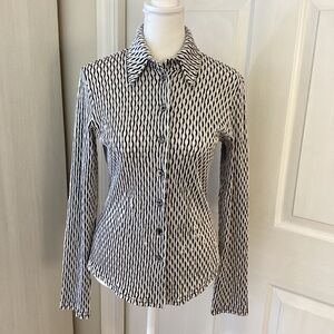 Luly K Black and White Dressy Textured Button Down Shirt No Size